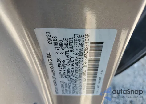 2020 Honda Accord Lx z USA, uszkodzony, nr VIN 1HGCV1F18LA146604